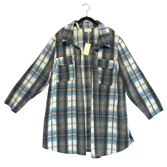 Melloday Tartan Plaid Sweater Coat NWT Women's Size 2X Blue Soft Shell Cozy - Picture 1 of 8